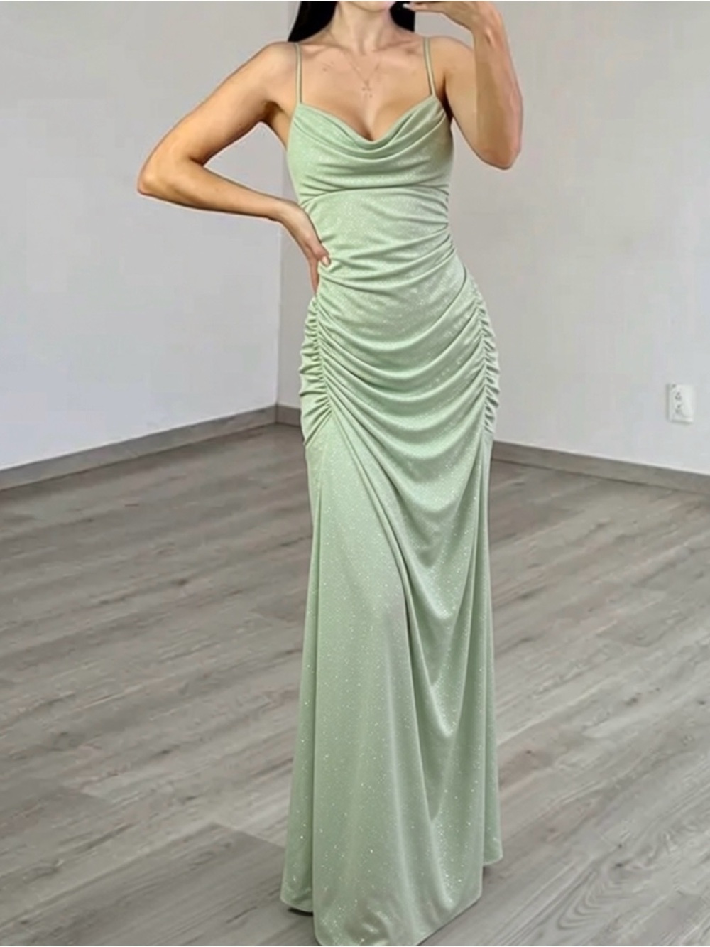 Windsor Mint Green Ruched Maxi Slip Dress